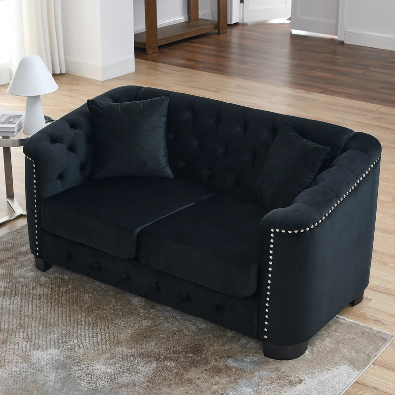 59-Inch Modern Chesterfield Velvet Sofa - 2-Seater in Black by HouseOfZazla