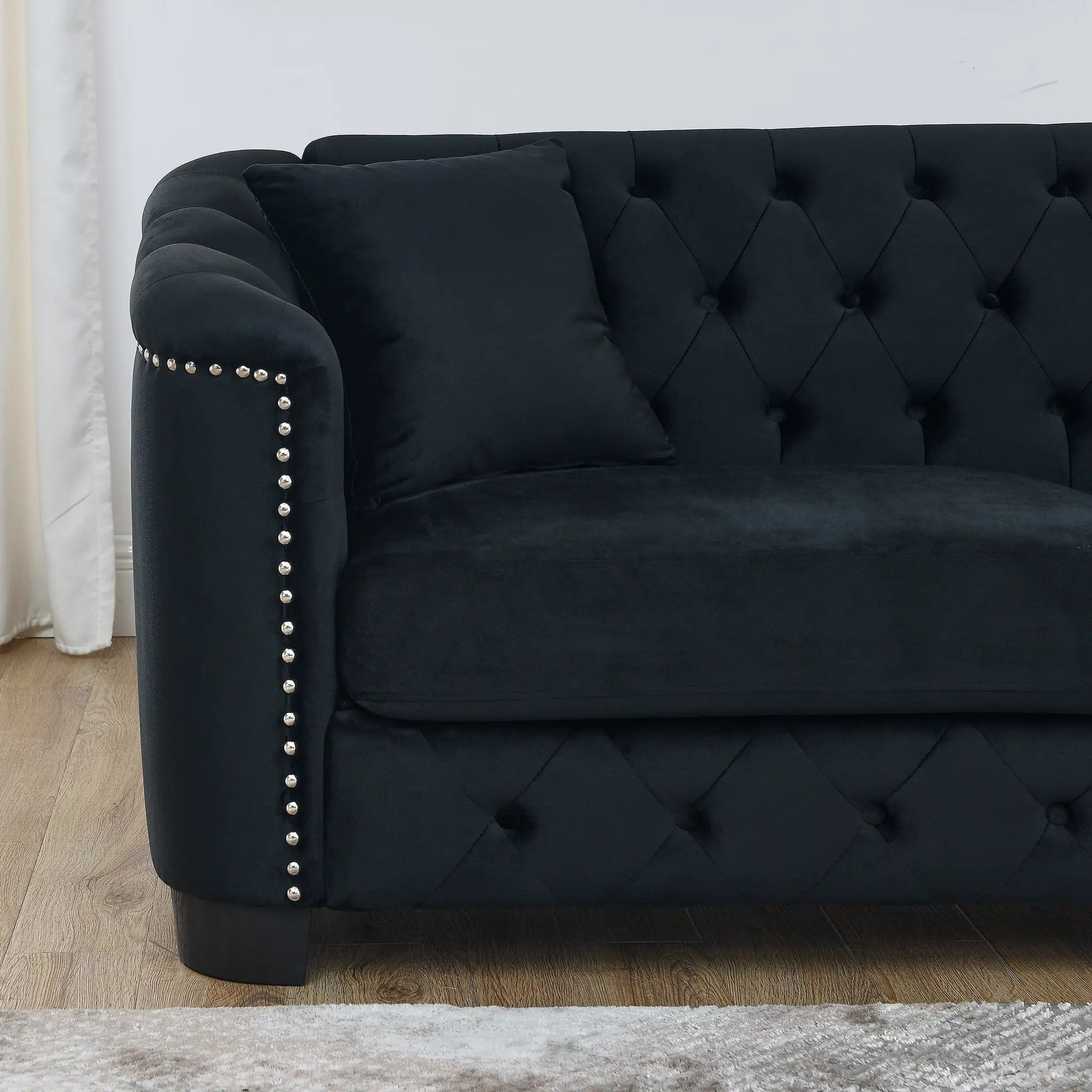 59-Inch Modern Chesterfield Velvet Sofa - 2-Seater in Black by HouseOfZazla