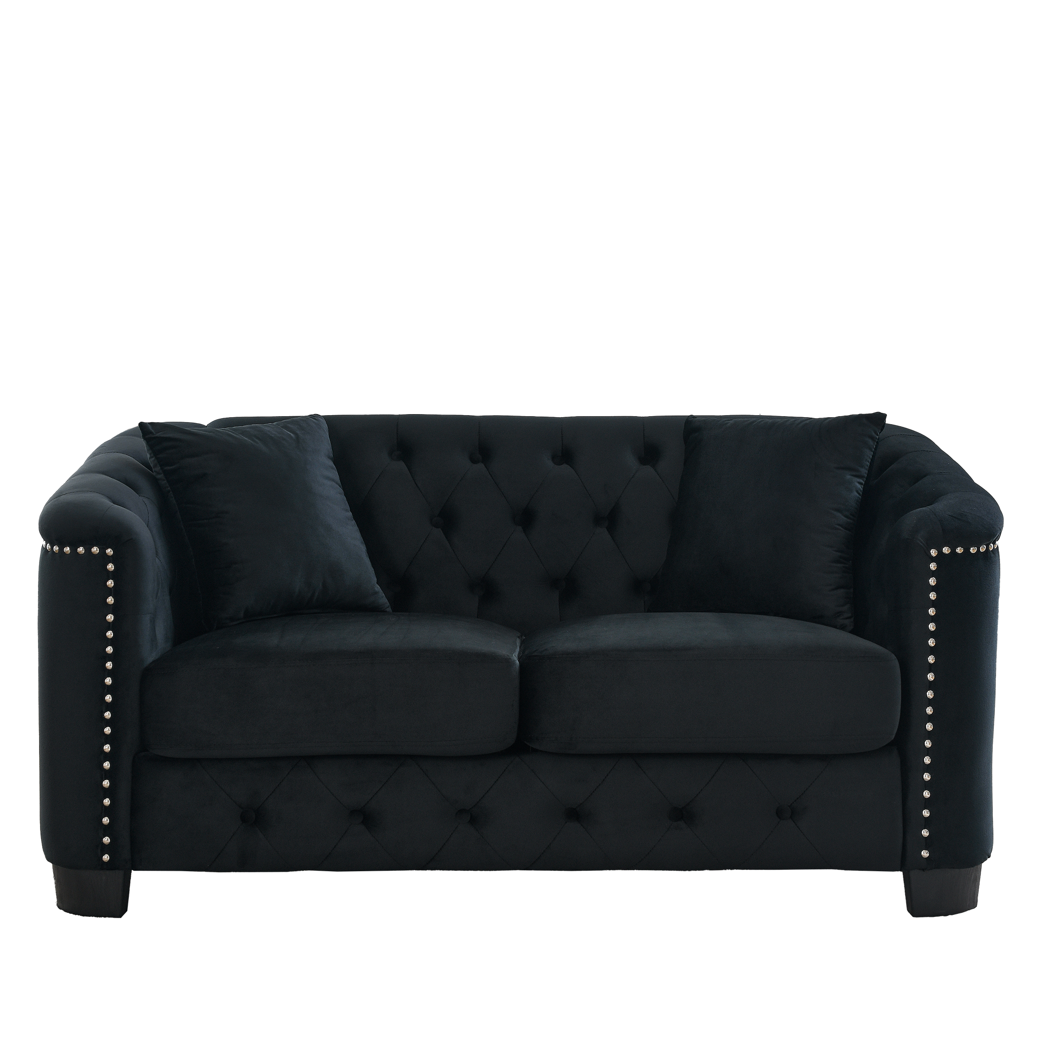 59-Inch Modern Chesterfield Velvet Sofa - 2-Seater in Black by HouseOfZazla