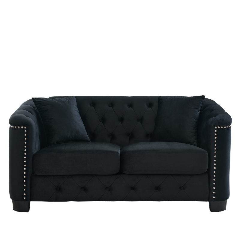 59-Inch Modern Chesterfield Velvet Sofa - 2-Seater in Black by HouseOfZazla