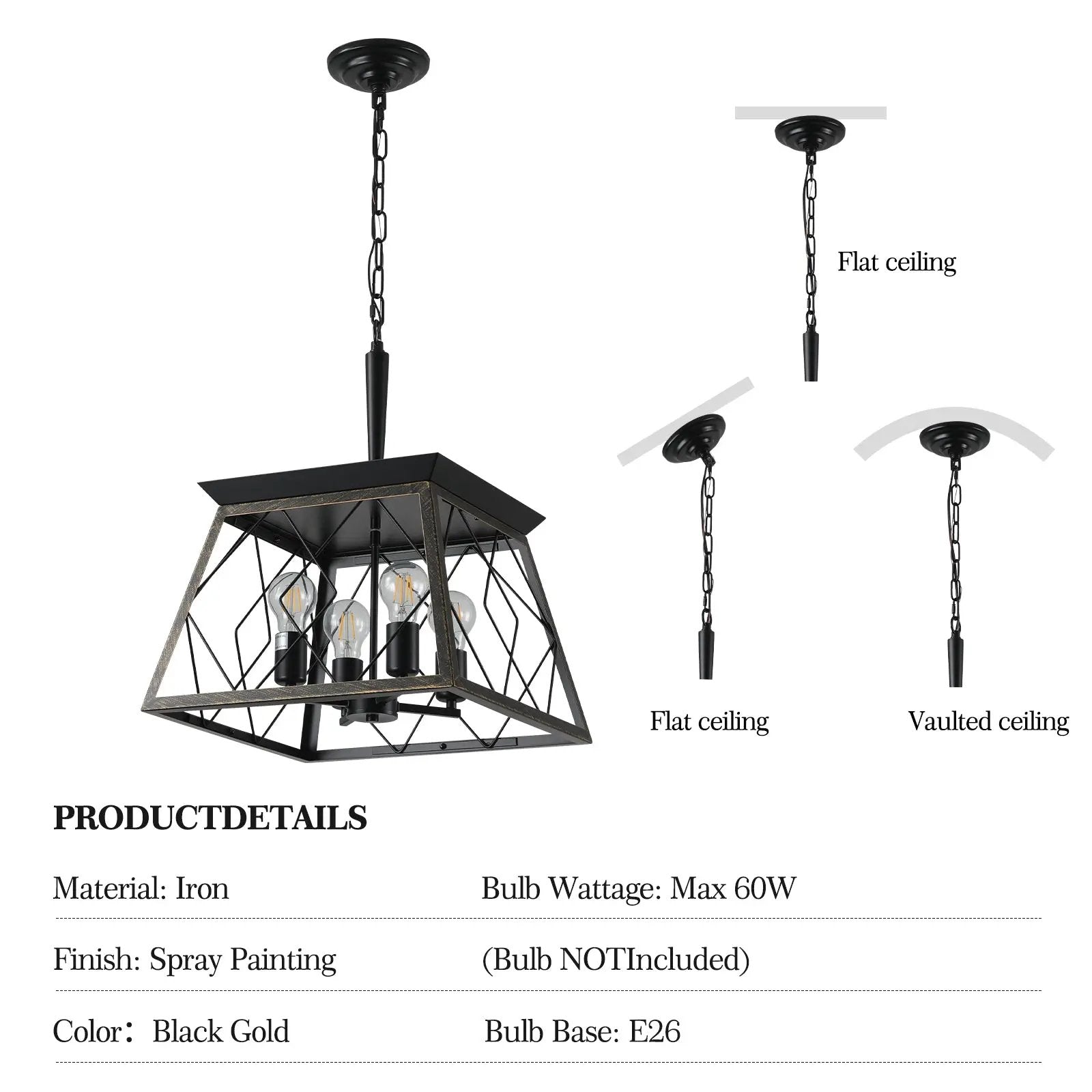 16" Black Gold Industrial Pendant Chandelier by HouseOfZazla