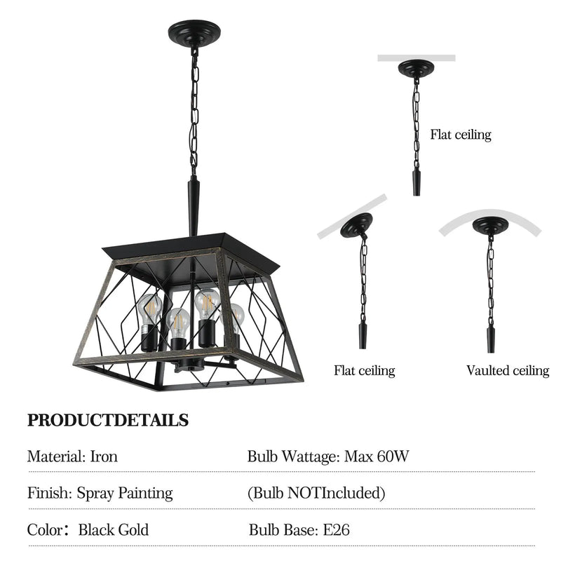16" Black Gold Industrial Pendant Chandelier by HouseOfZazla
