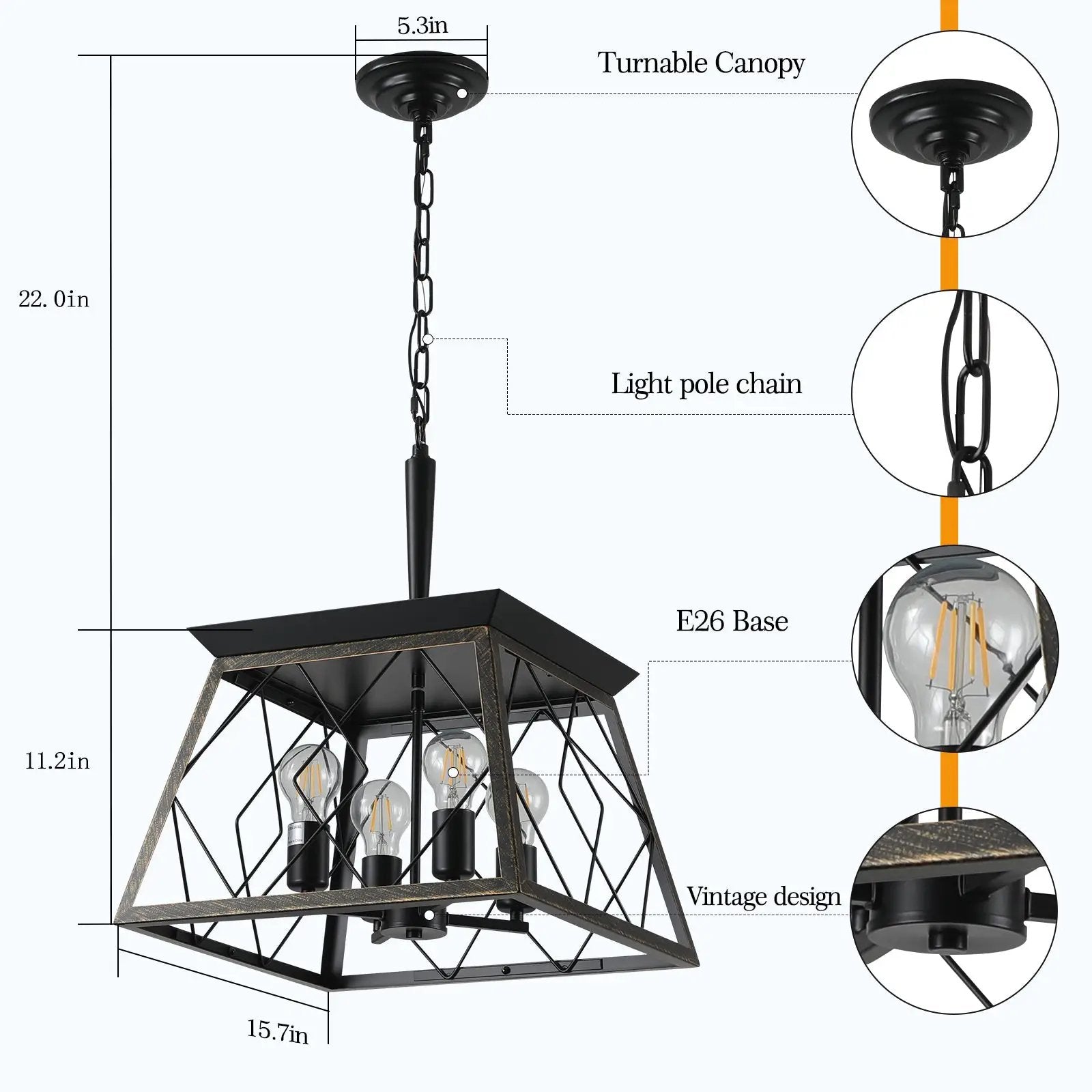 16" Black Gold Industrial Pendant Chandelier by HouseOfZazla