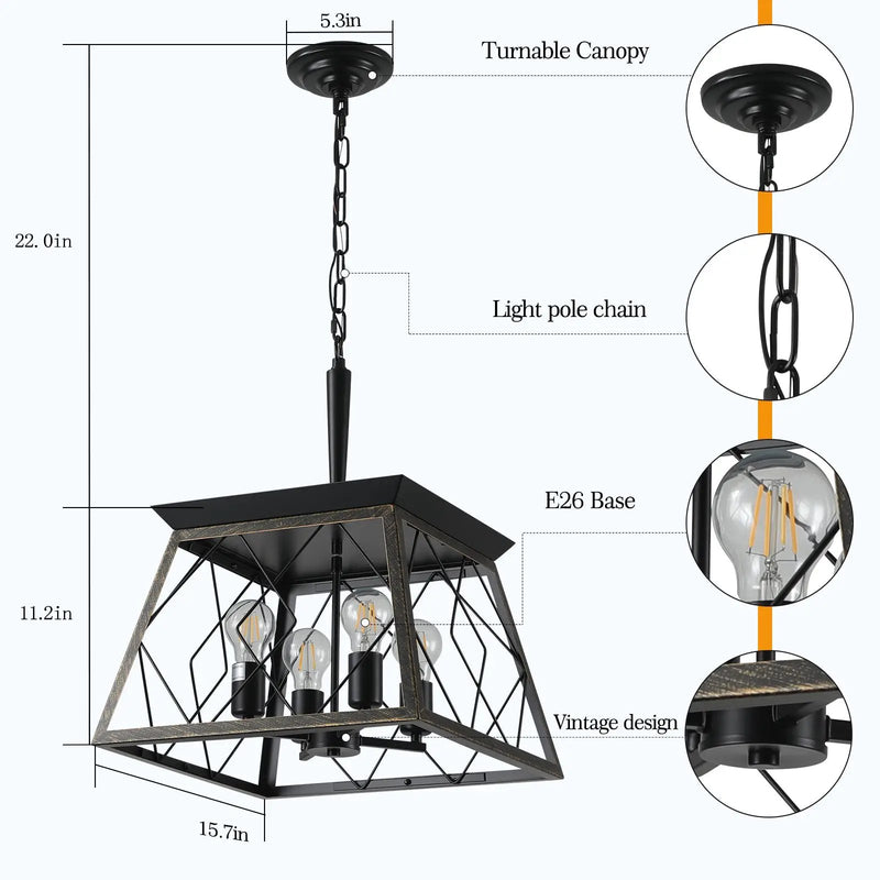 16" Black Gold Industrial Pendant Chandelier by HouseOfZazla