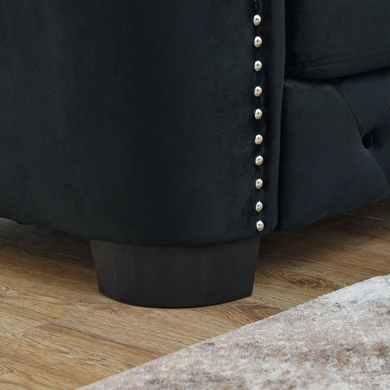 59-Inch Modern Chesterfield Velvet Sofa - 2-Seater in Black by HouseOfZazla