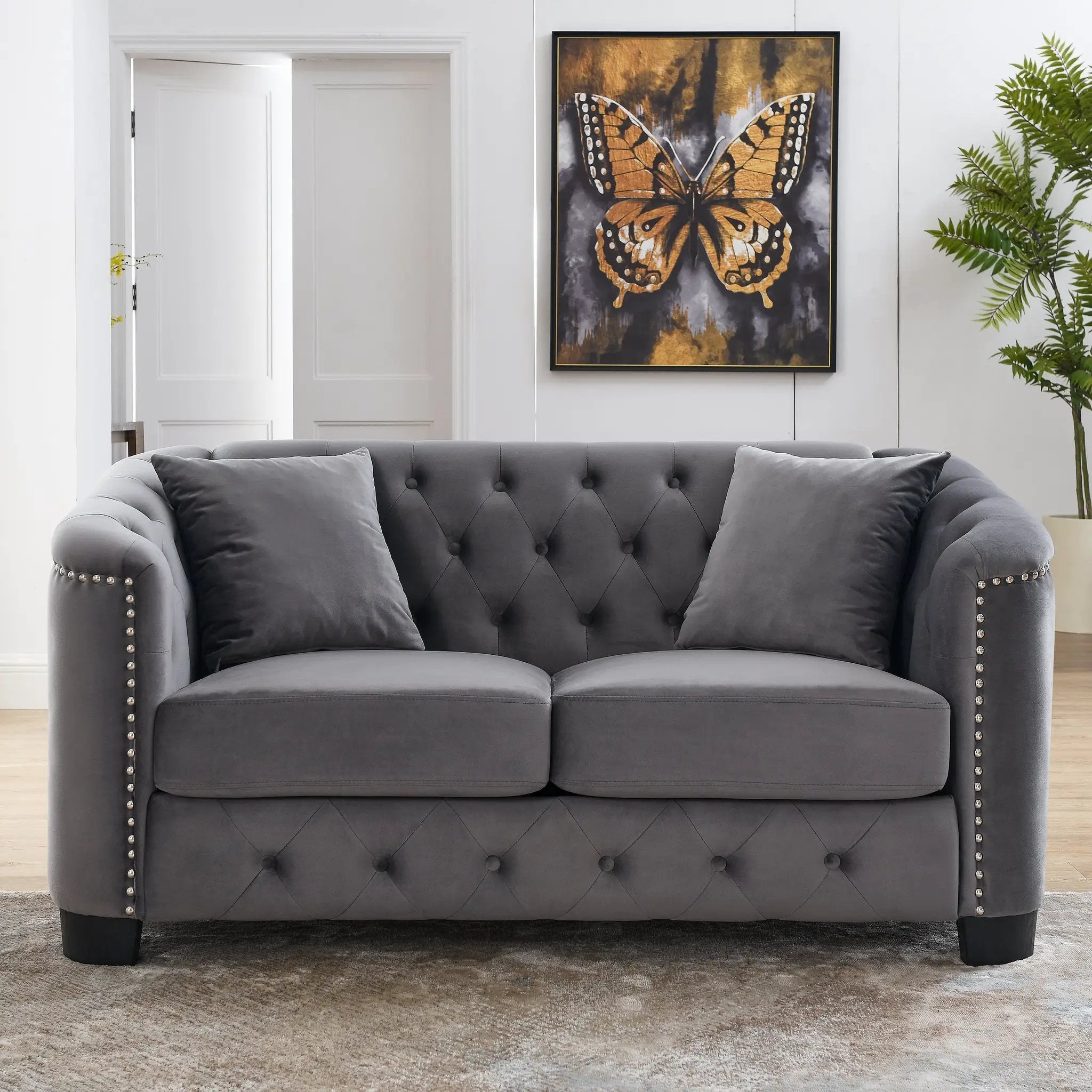 59-Inch Modern Chesterfield Velvet Sofa by HouseOfZazla