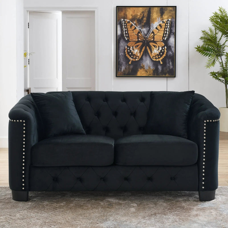 59-Inch Modern Chesterfield Velvet Sofa - 2-Seater in Black by HouseOfZazla