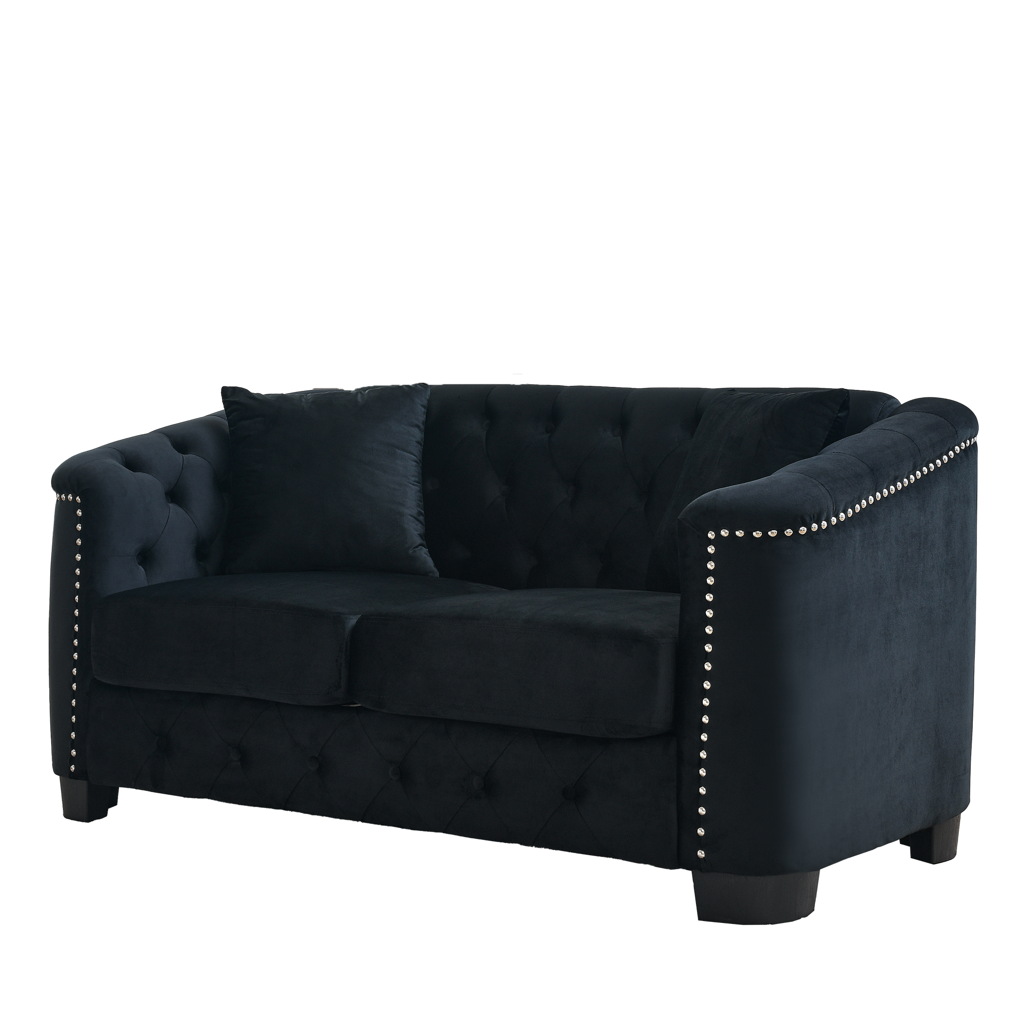 59-Inch Modern Chesterfield Velvet Sofa - 2-Seater in Black by HouseOfZazla