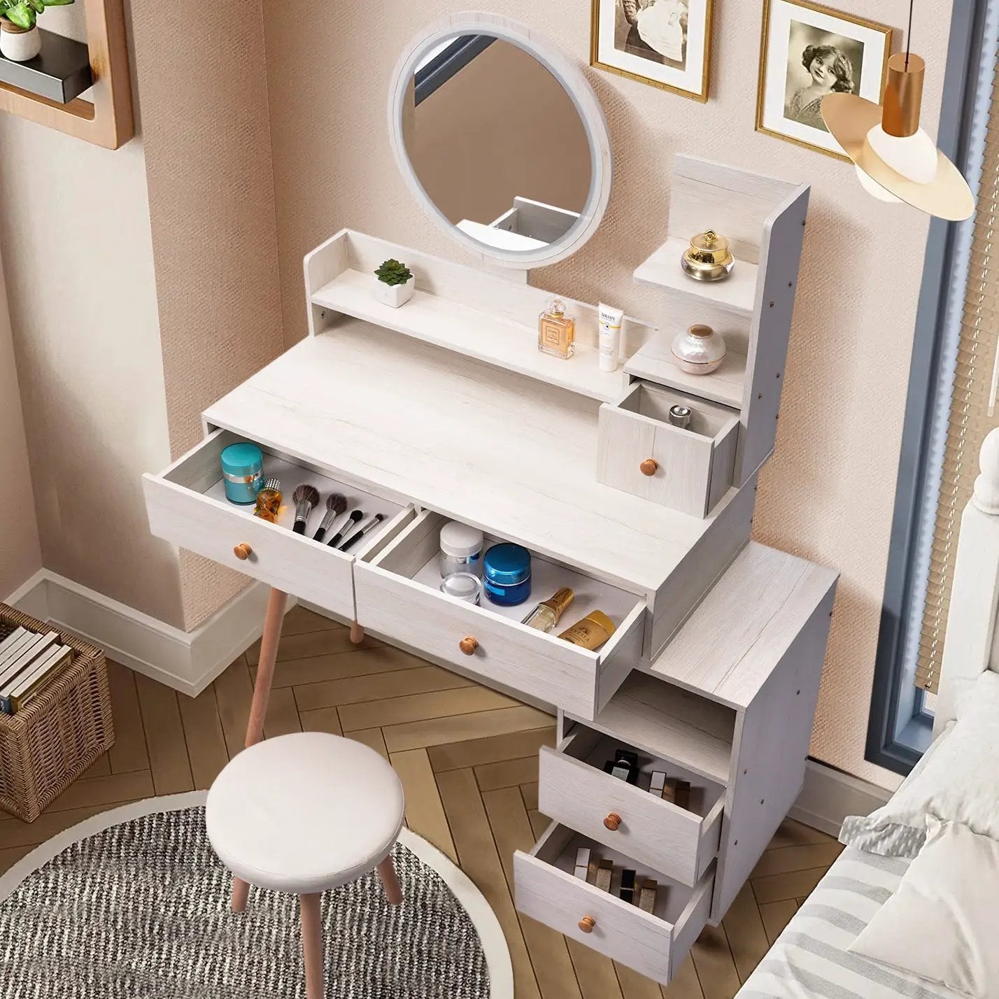 CRAZY ELF Stylish Vanity Table + Cushioned Stool by HouseOfZazla