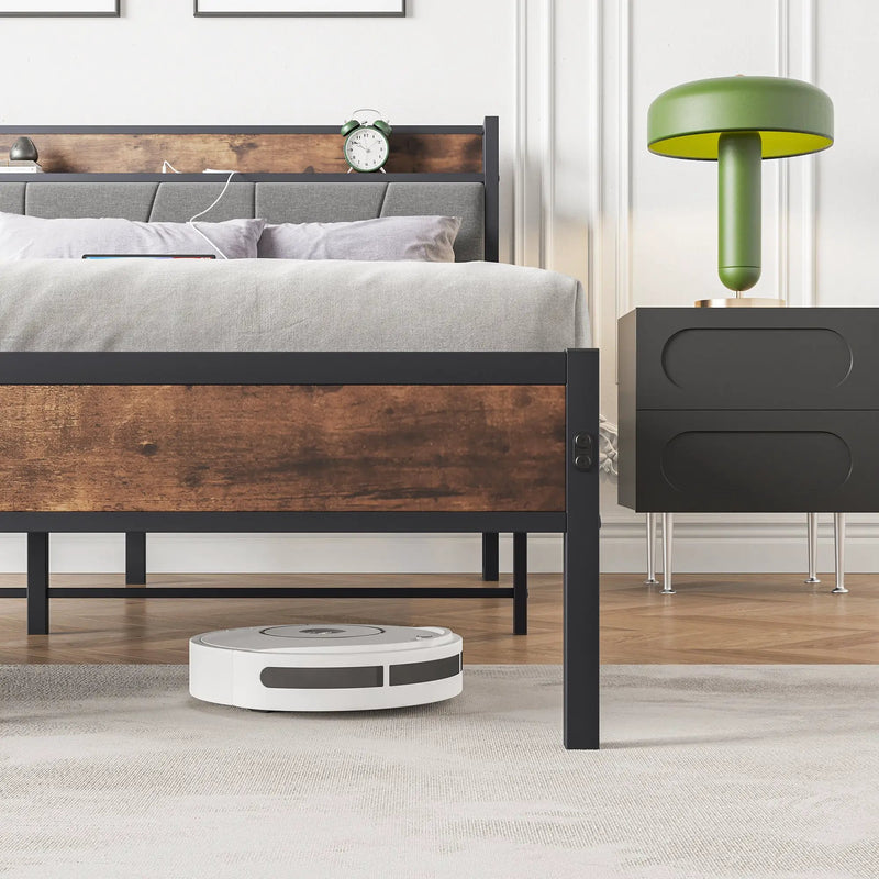 Queen Size Bed Frame with Storage Headboard and Charging Station by HouseOfZazla