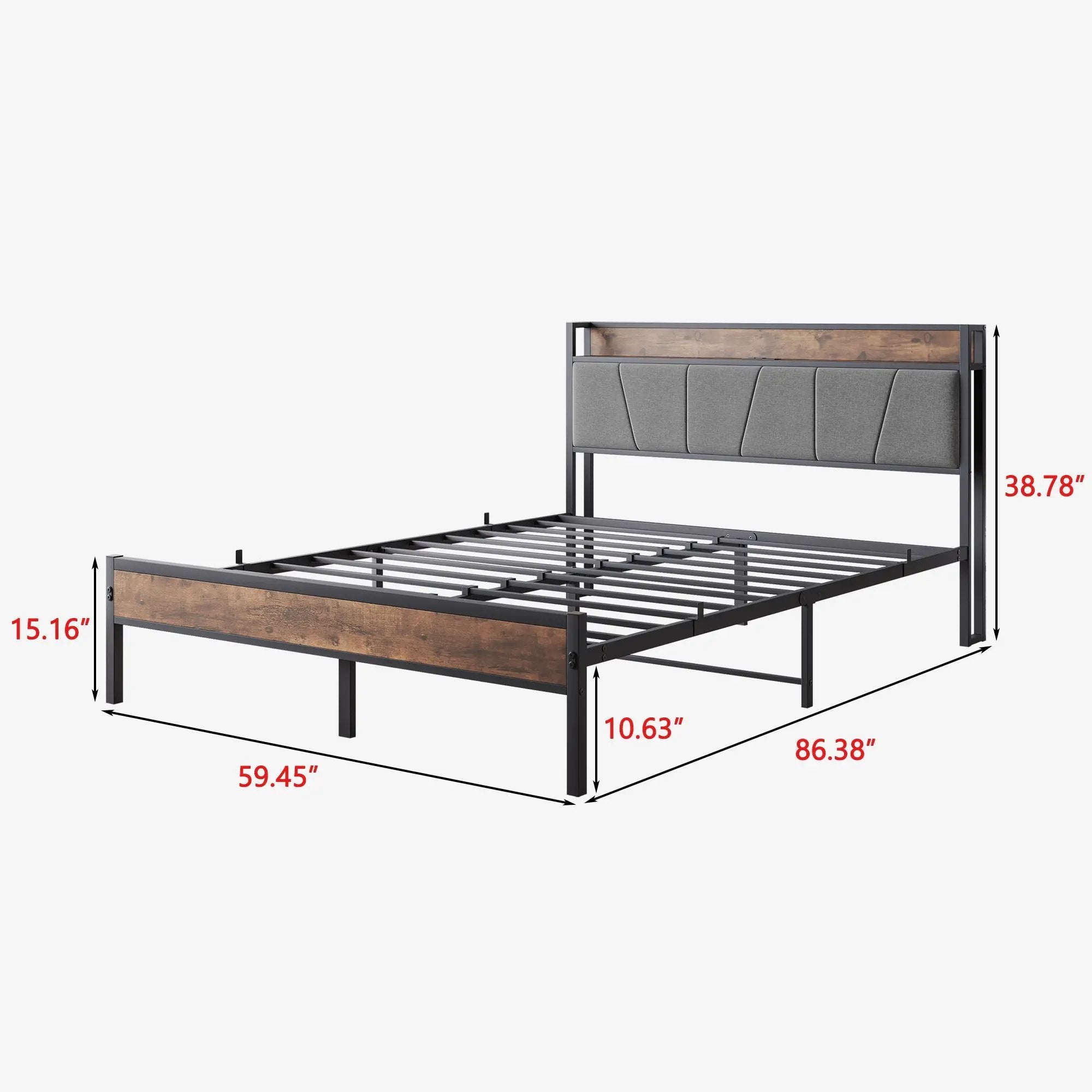 Queen Size Bed Frame with Storage Headboard and Charging Station by HouseOfZazla