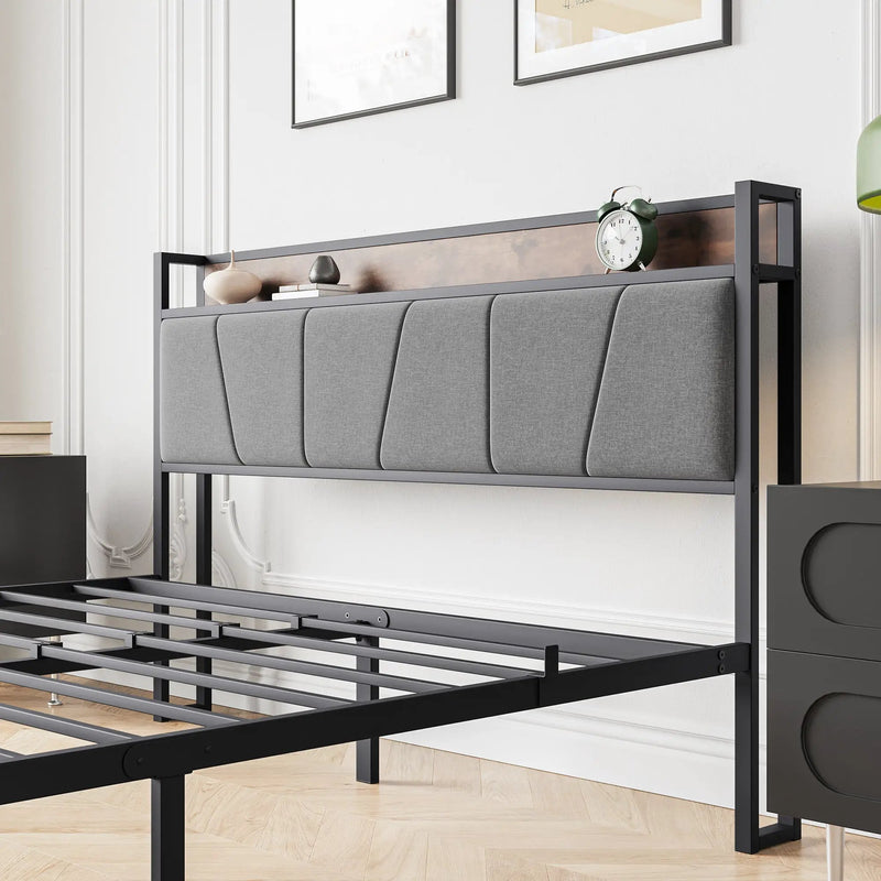 Queen Size Bed Frame with Storage Headboard and Charging Station by HouseOfZazla