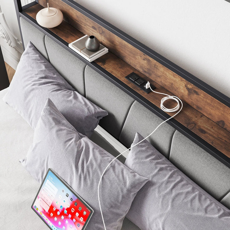 Queen Size Bed Frame with Storage Headboard and Charging Station by HouseOfZazla
