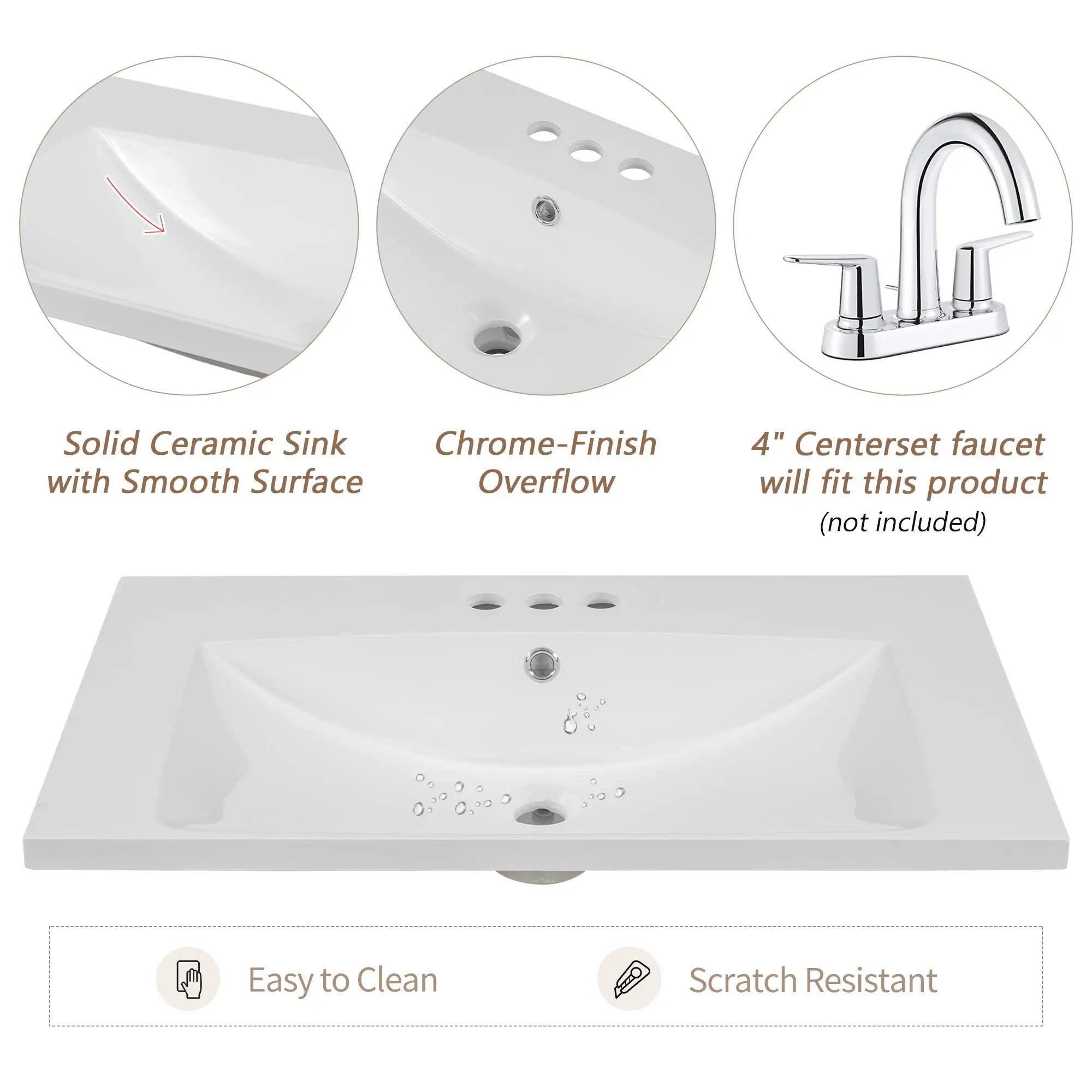 30" Single Bathroom Vanity Top with Undermount Ceramic Sink by HouseOfZazla