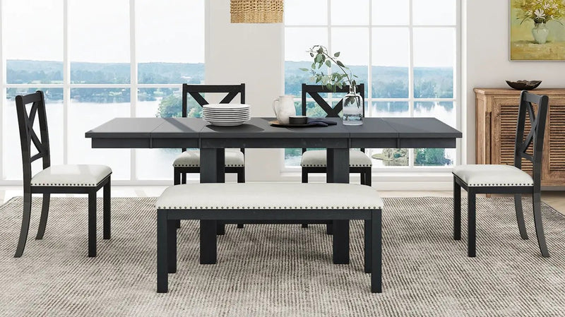 TOPMAX Farmhouse 82-Inch 6-Piece Extendable Dining Table Set by HouseOfZazla