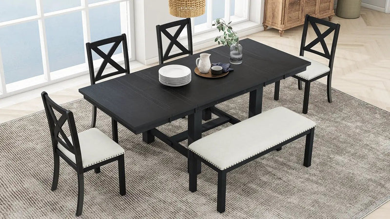 TOPMAX Farmhouse 82-Inch 6-Piece Extendable Dining Table Set by HouseOfZazla