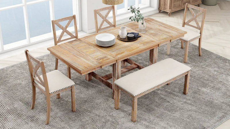 TOPMAX Farmhouse 82inch 6-Piece Extendable Dining Table Set by HouseOfZazla