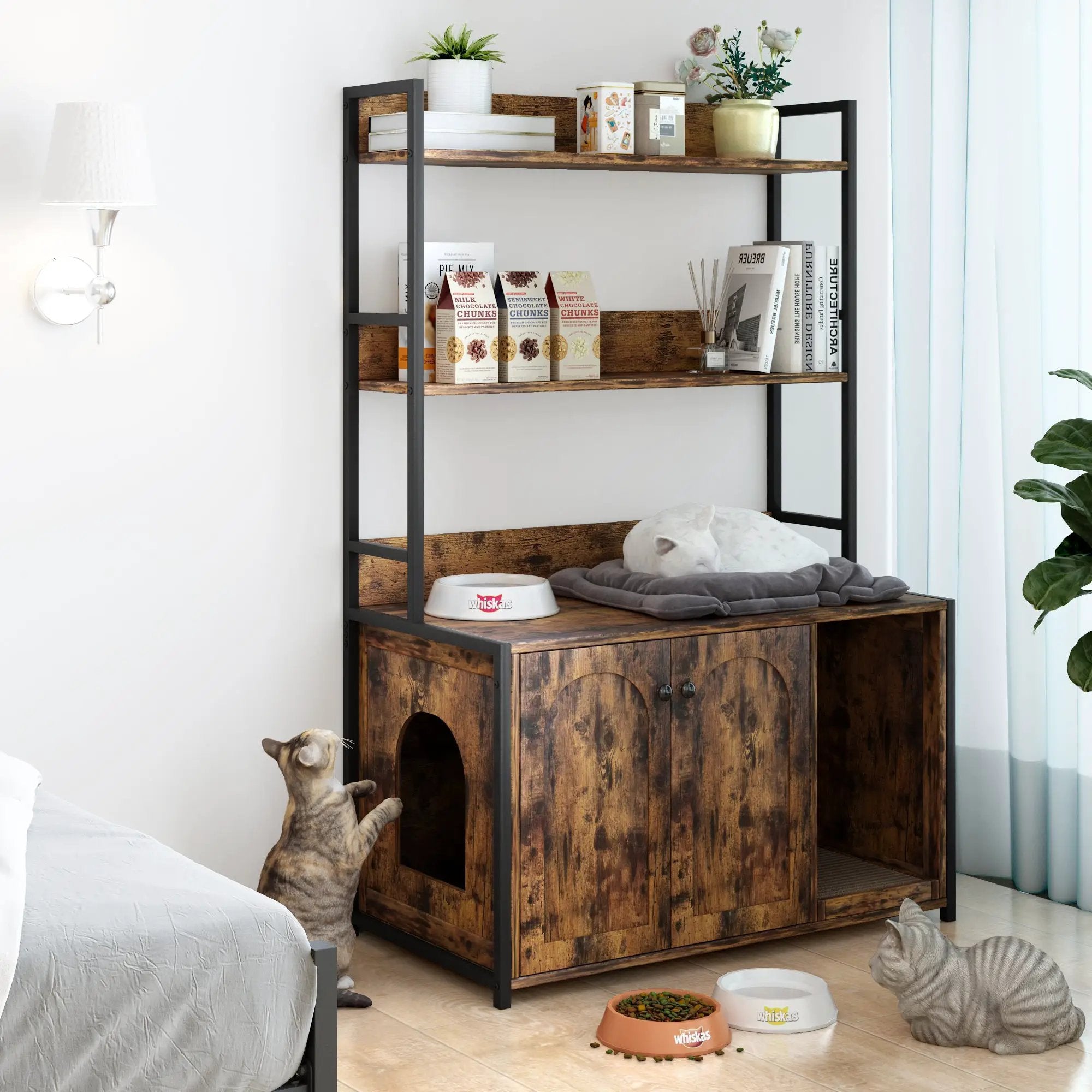Large Cat Litter Box Enclosure With Shelf Storage by HouseOfZazla