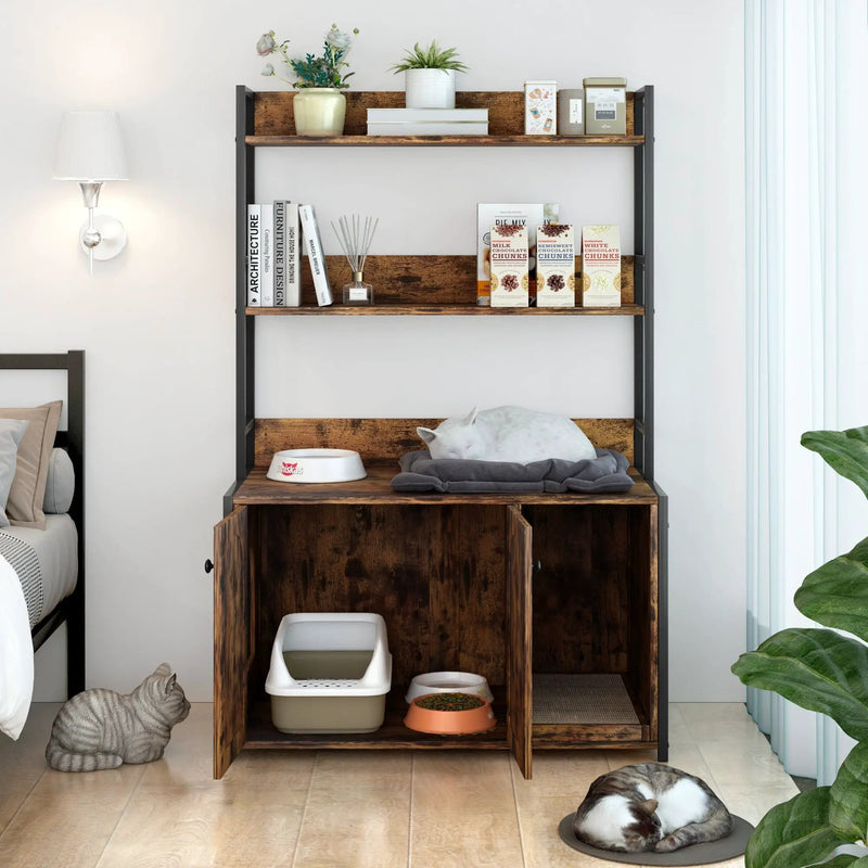 Large Cat Litter Box Enclosure With Shelf Storage by HouseOfZazla