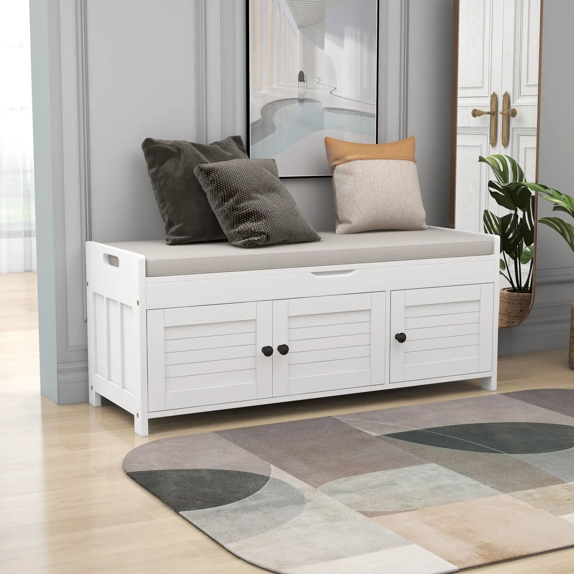 TREXM Storage Bench with 3 Shutter-shaped Doors by HouseOfZazla