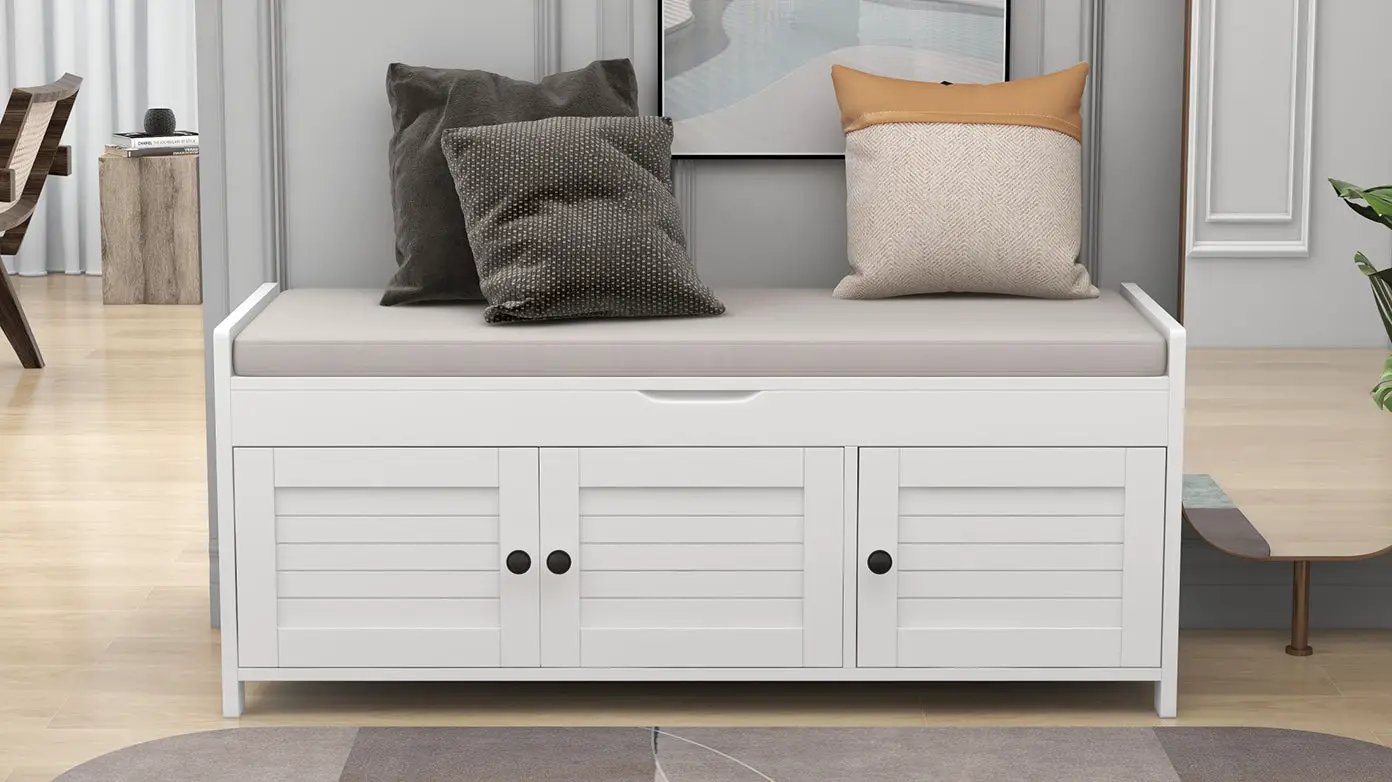 TREXM Storage Bench with 3 Shutter-shaped Doors by HouseOfZazla