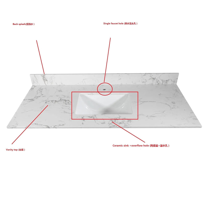 Montary 43x22 Inch Bathroom Stone Vanity Top by HouseOfZazla