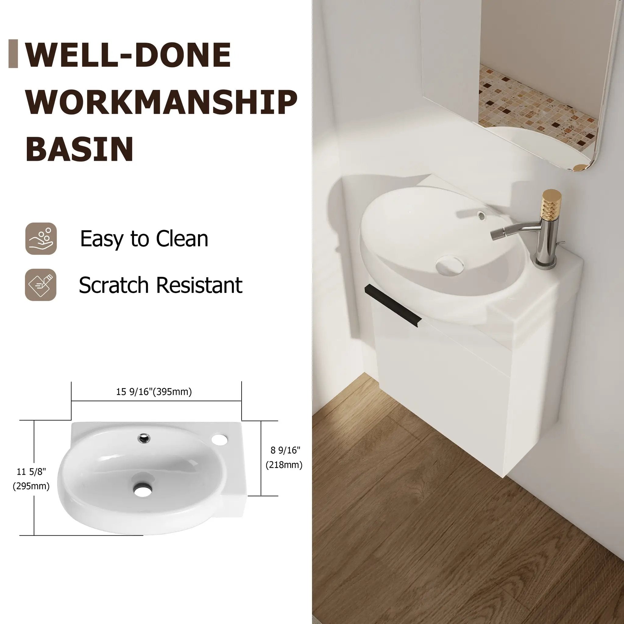 Soft Close Doors Bathroom Vanity With Sink, 16 Inch by HouseOfZazla