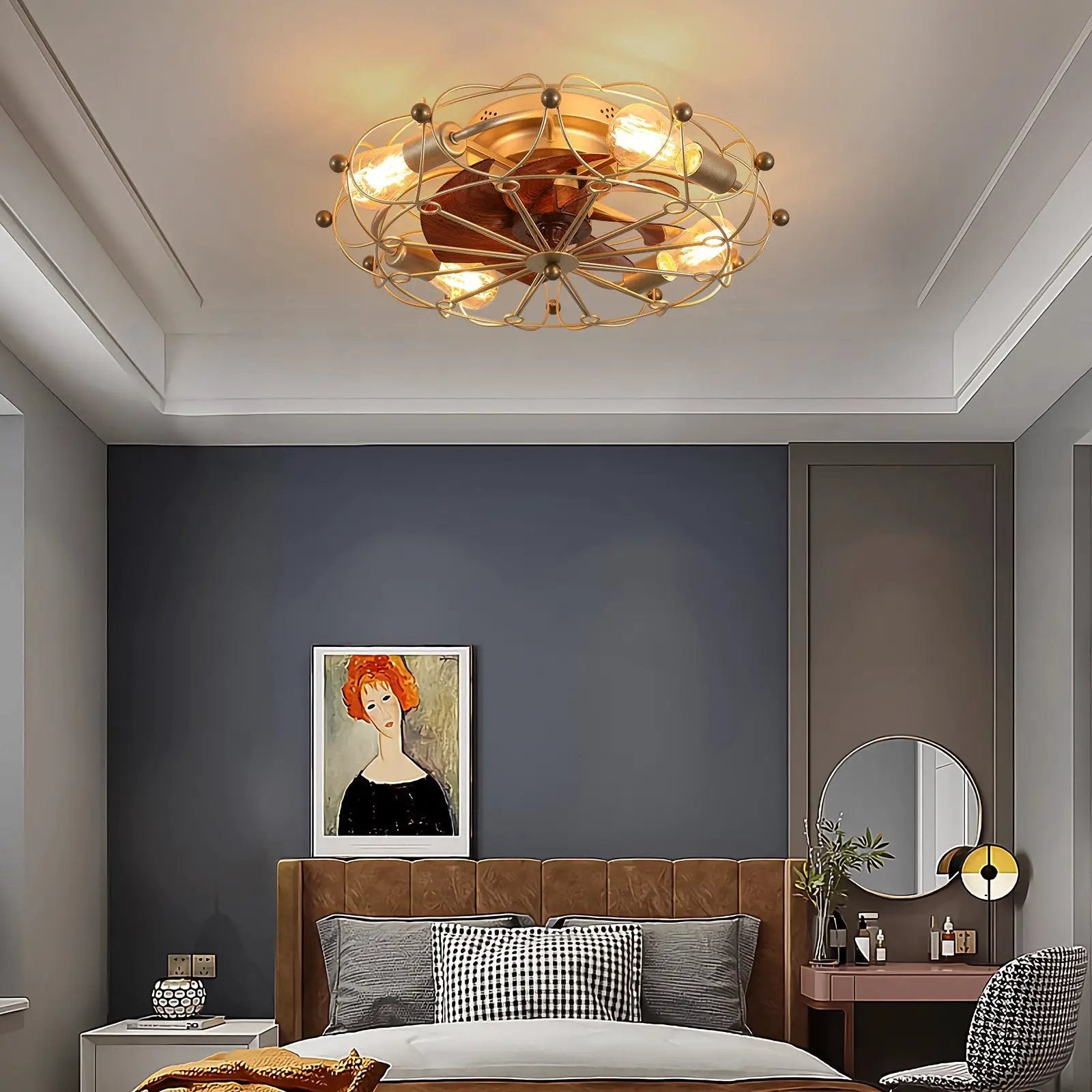 Low Profile Caged Ceiling Fan with Lights Remote Control by HouseOfZazla