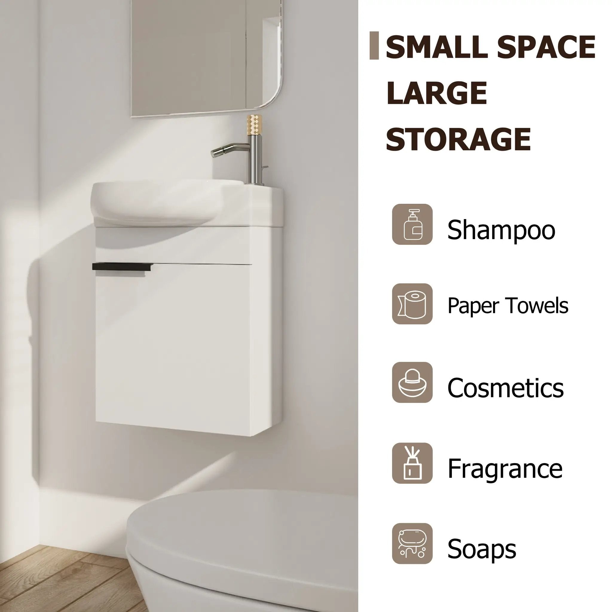 Soft Close Doors Bathroom Vanity With Sink, 16 Inch by HouseOfZazla