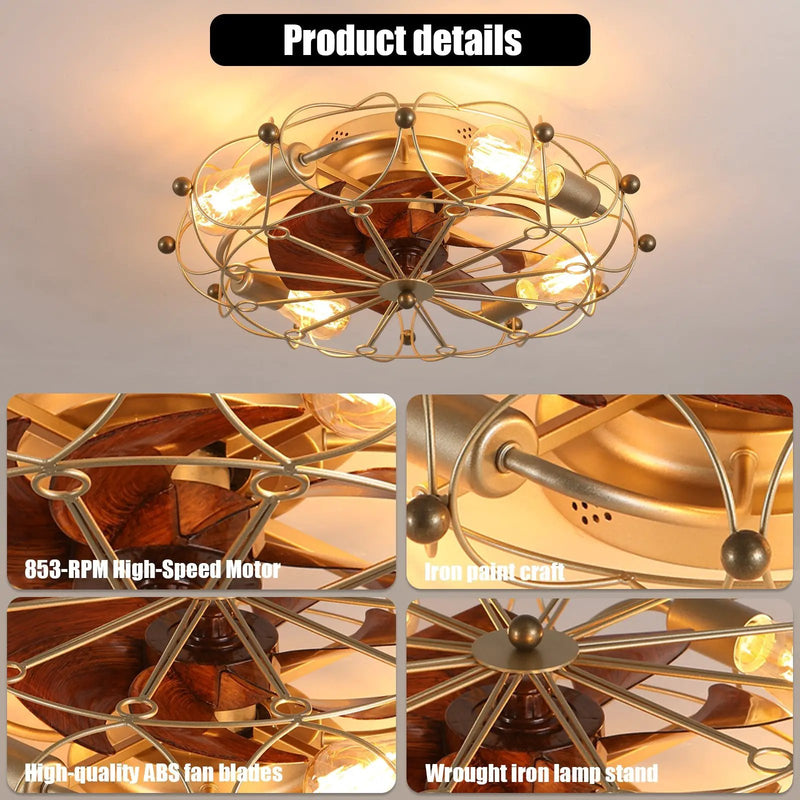 Low Profile Caged Ceiling Fan with Lights Remote Control by HouseOfZazla