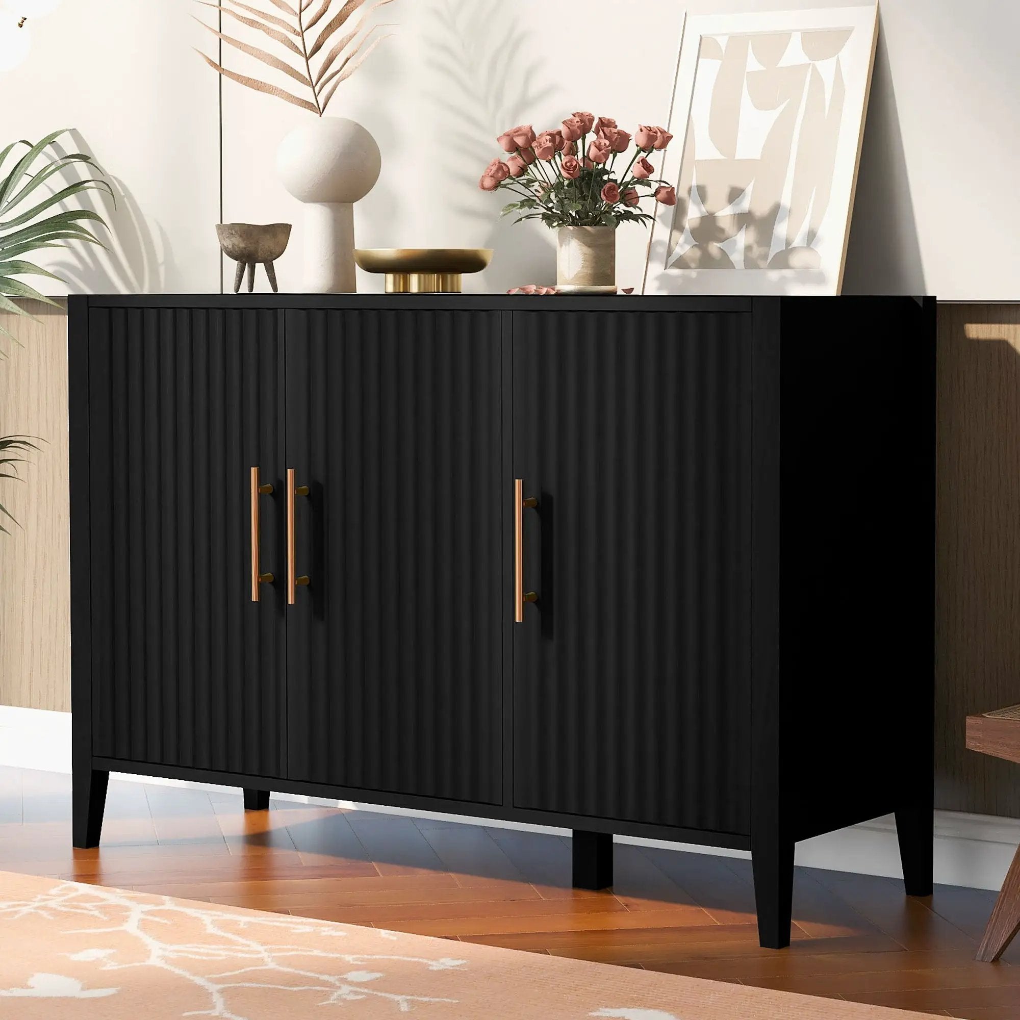 U-Style Wavy 3-Door Sideboard with Solid Pine Legs by HouseOfZazla