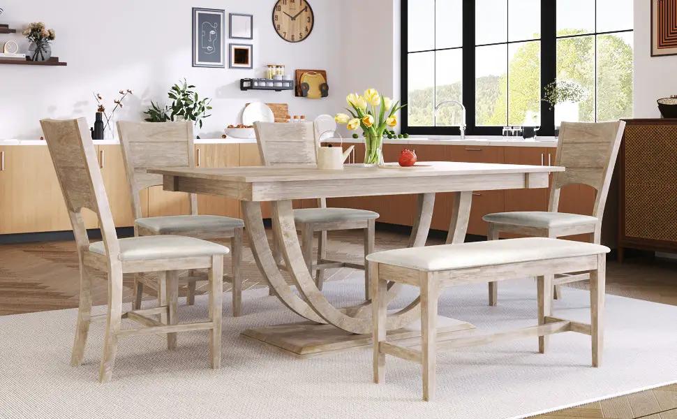 TOPMAX 6-Piece Wood Half Round Dining Table Set by HouseOfZazla