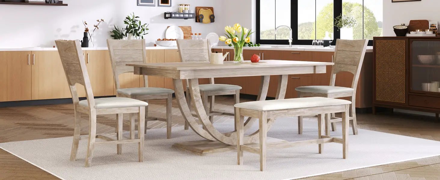 TOPMAX 6-Piece Wood Half Round Dining Table Set by HouseOfZazla