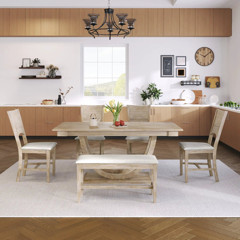 TOPMAX 6-Piece Wood Half Round Dining Table Set by HouseOfZazla
