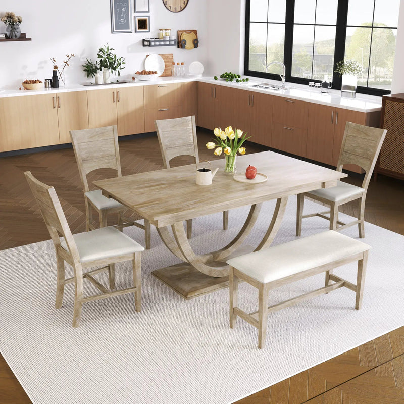 TOPMAX 6-Piece Wood Half Round Dining Table Set by HouseOfZazla