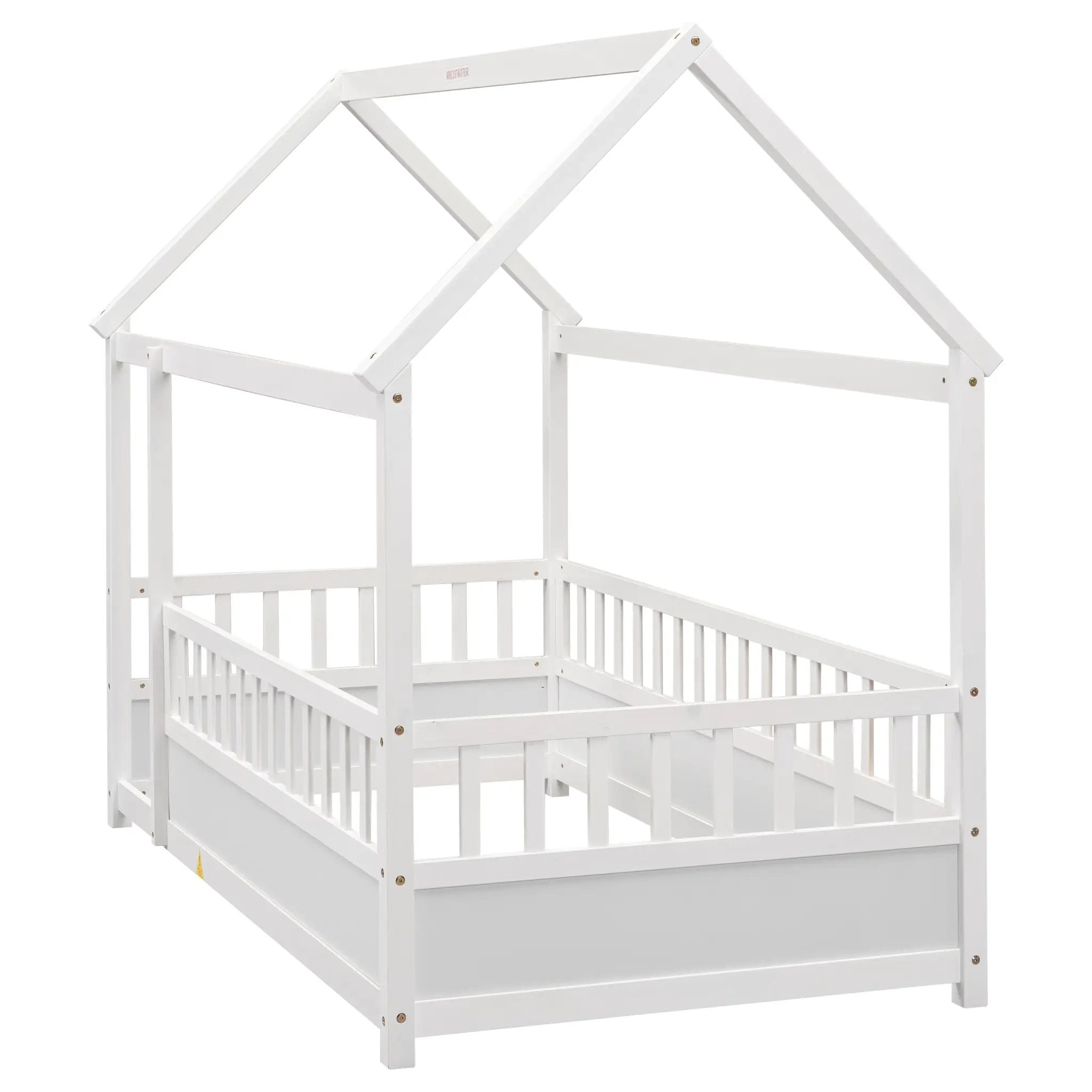 Twin Size Floor Wooden Bed with House Roof Frame by HouseOfZazla