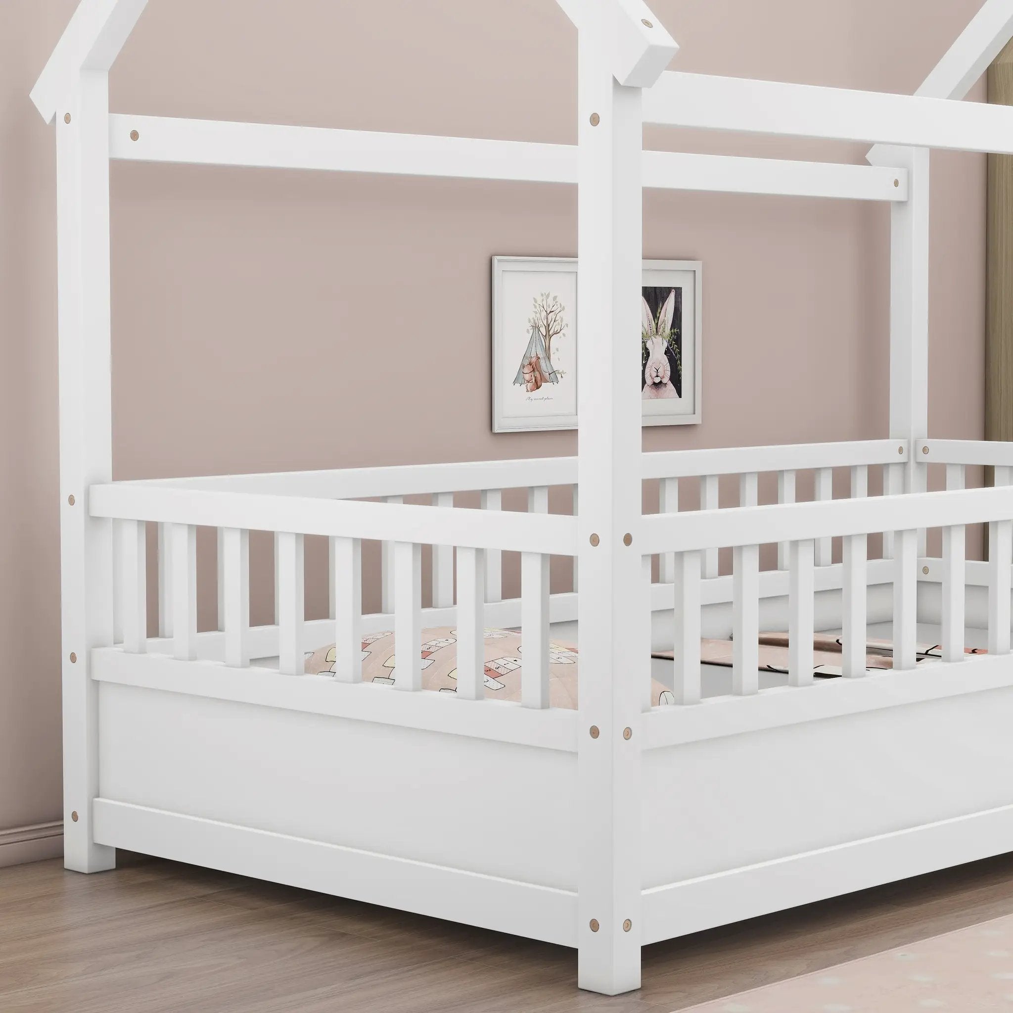 Twin Size Floor Wooden Bed with House Roof Frame by HouseOfZazla