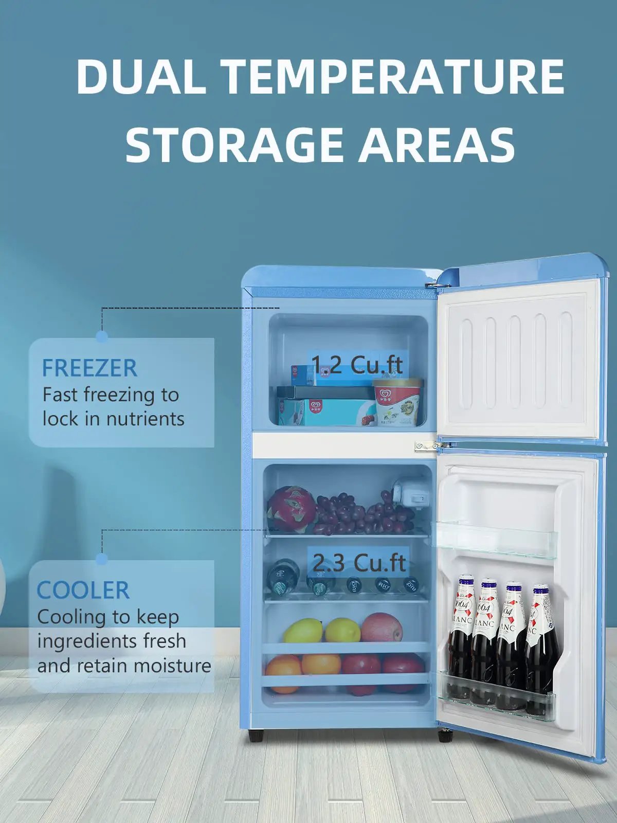 3.5 Cu.Ft Compact Refrigerator - Retro Mini Fridge with Freezer by HouseOfZazla