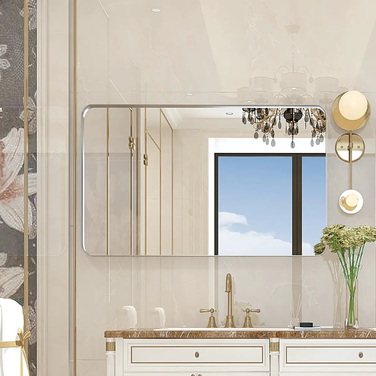36x30 Inch Glossy Brushed Bathroom Mirror by HouseOfZazla