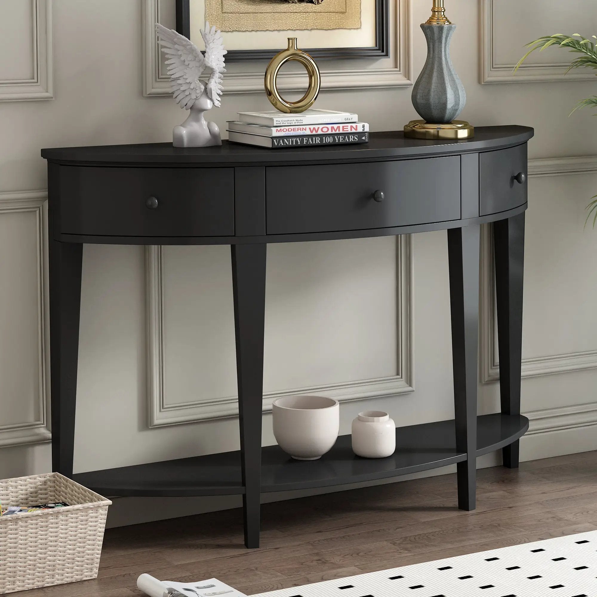 U-Style Modern Curved Console Table with 3 Drawers by HouseOfZazla