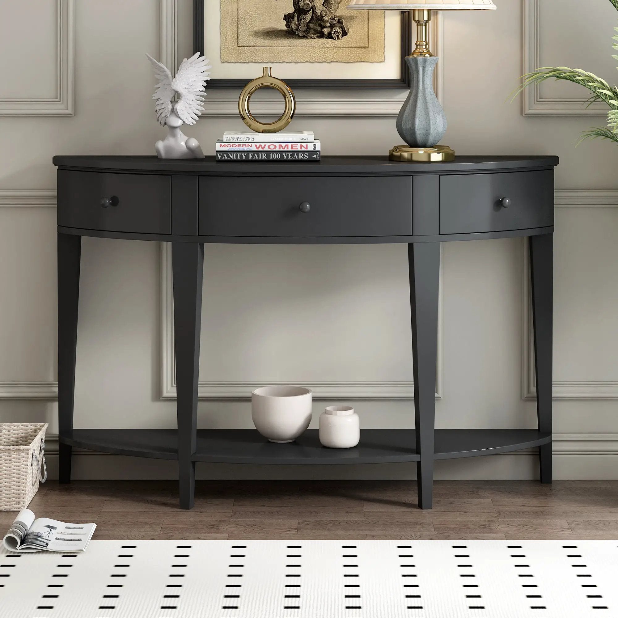 U-Style Modern Curved Console Table with 3 Drawers by HouseOfZazla