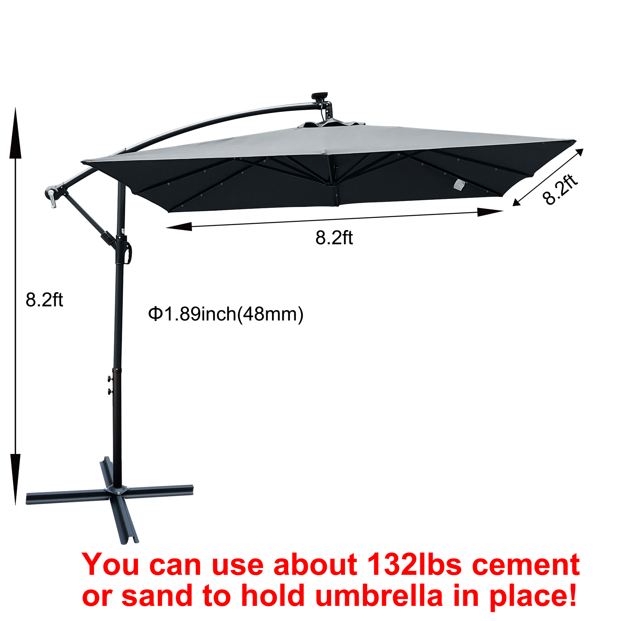 Square 2.5x2.5M Outdoor Patio Umbrella with Solar LED Lights by HouseOfZazla