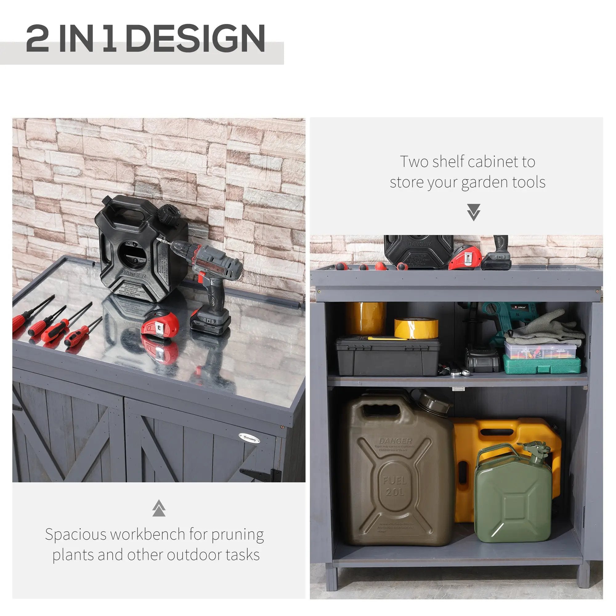 Garden Storage Cabinet, Outdoor Tool Shed with Galvanized Top and Two Shelves by HouseOfZazla