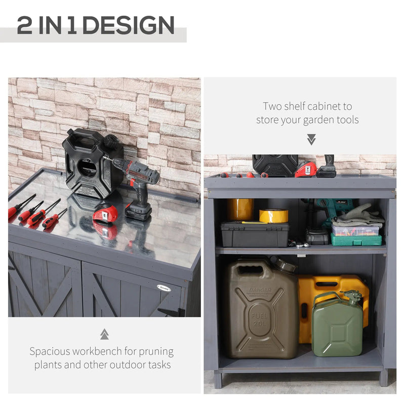Garden Storage Cabinet, Outdoor Tool Shed with Galvanized Top and Two Shelves by HouseOfZazla