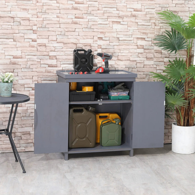 Garden Storage Cabinet, Outdoor Tool Shed with Galvanized Top and Two Shelves by HouseOfZazla
