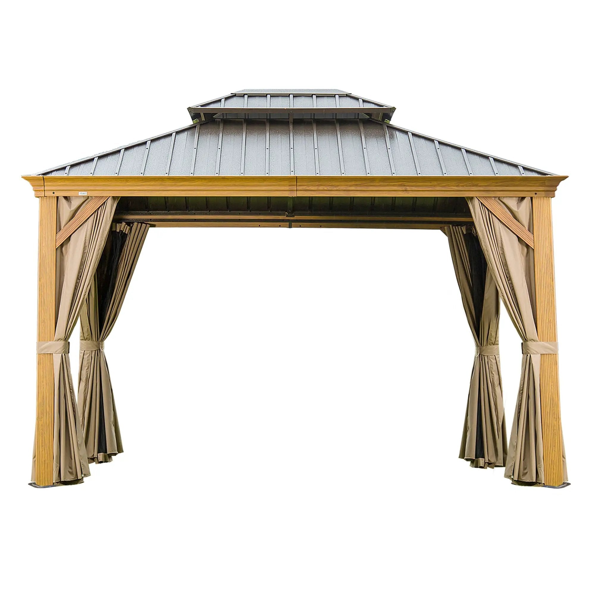 10'x12' Hardtop Gazebo with Wooden Coated Aluminum Frame and Double Steel Roof by HouseOfZazla