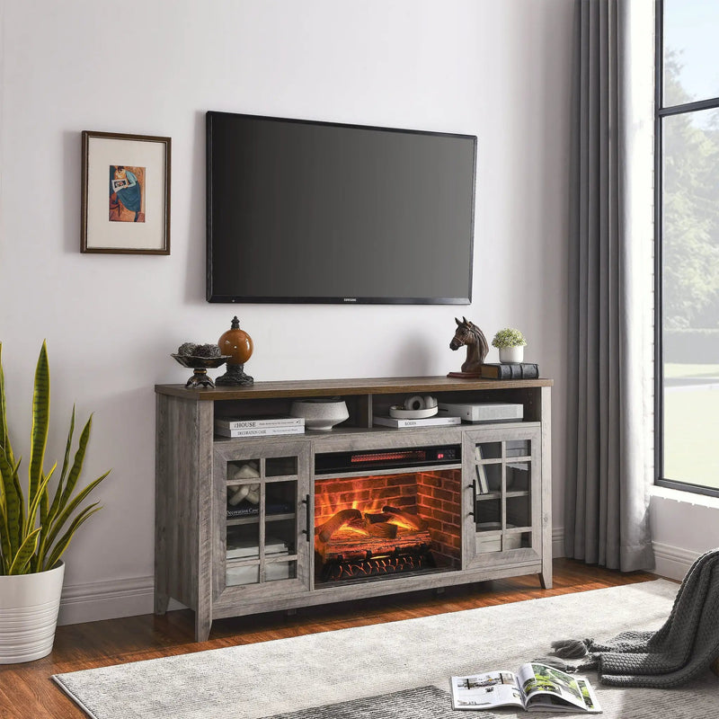 55 Inch TV Media Stand with Electric Fireplace by HouseOfZazla