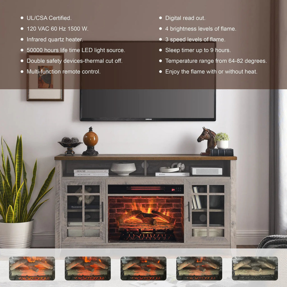 55 Inch TV Media Stand with Electric Fireplace by HouseOfZazla
