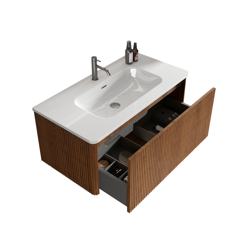 Etna 36" Striped Walnut Floating Bathroom Vanity by HouseOfZazla