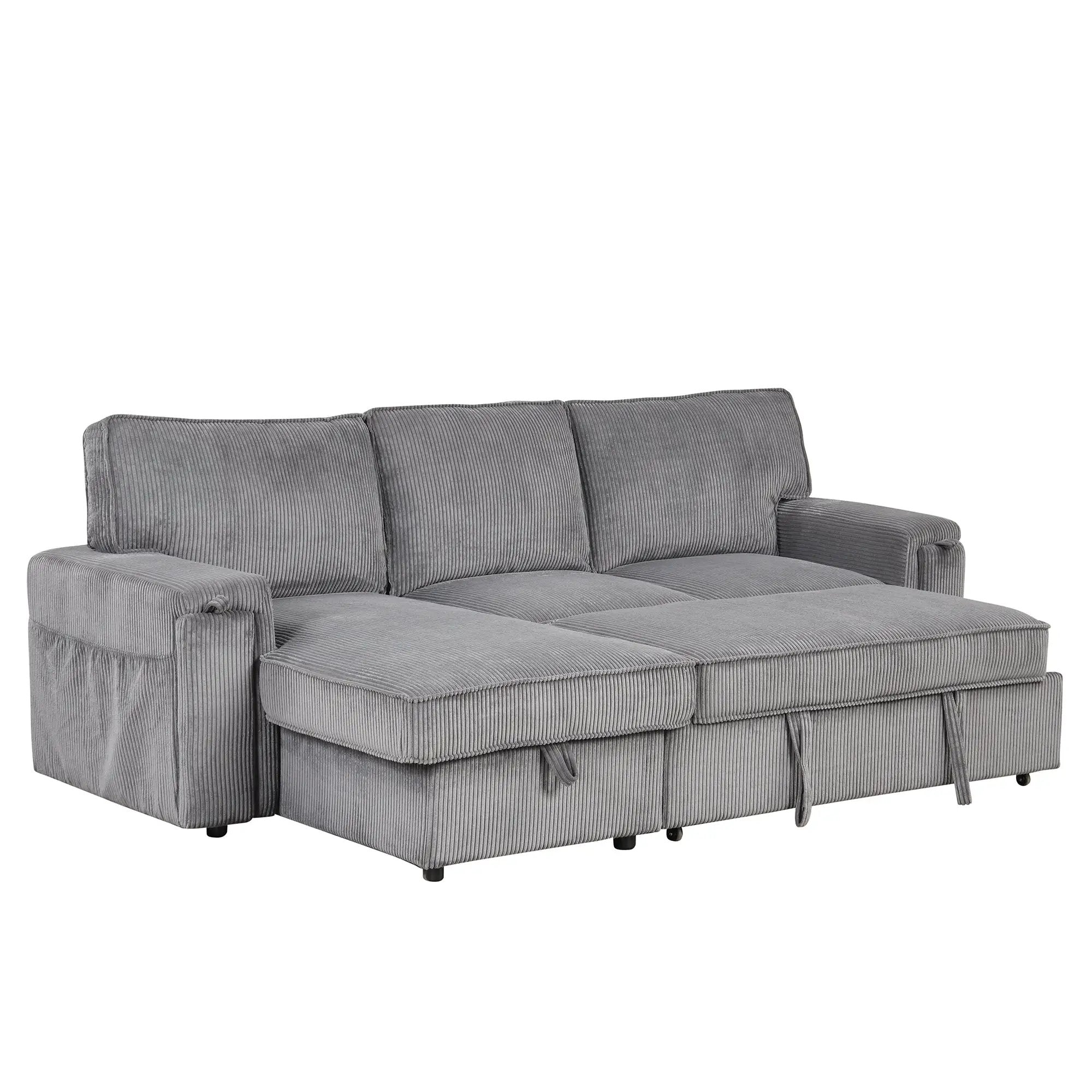 U_STYLE Upholstery Sleeper Sectional Sofa with Storage Bags by HouseOfZazla